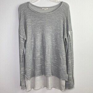 NATION LTD Ribbed Burnout Distressed Texture Grey Long Sleeve Shirt Women Medium